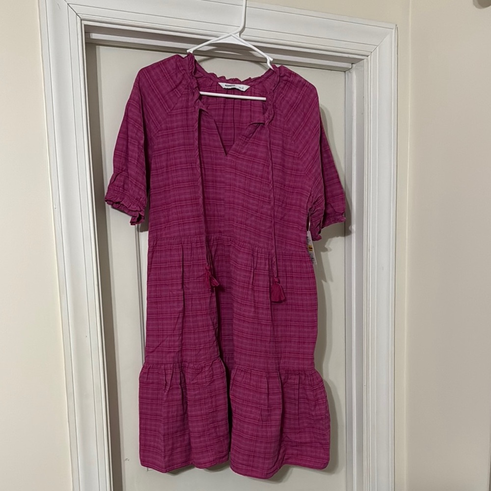Dark Pink Plaid Dress with Tassels